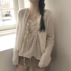 [레이어드템!]러블리 체크 리본 뷔스티에 나시 블라우스 2color 살구(크림)
