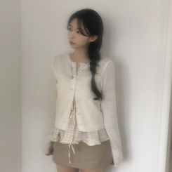 [레이어드템!]러블리 체크 리본 뷔스티에 나시 블라우스 2color 살구(크림)