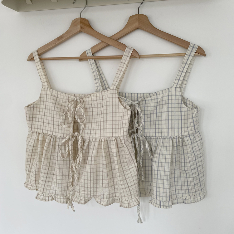 チェックリボンビスチェブラウス