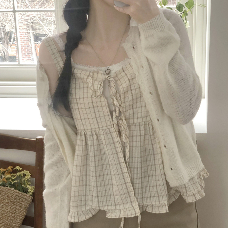 チェックリボンビスチェブラウス CREAM