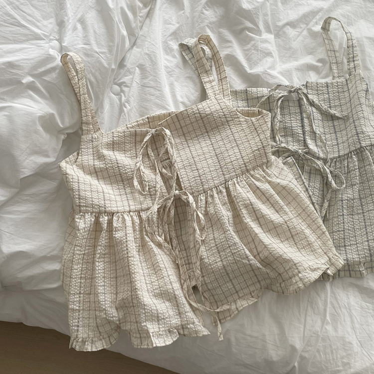 チェックリボンビスチェブラウス