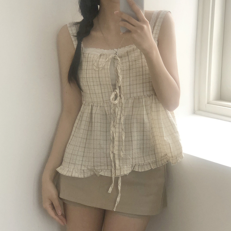 チェックリボンビスチェブラウス CREAM