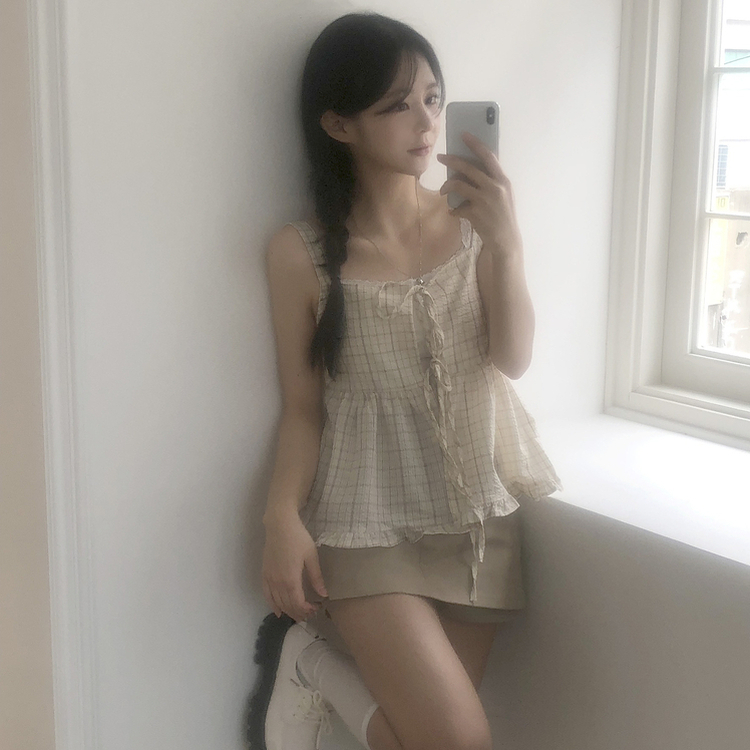 チェックリボンビスチェブラウス CREAM