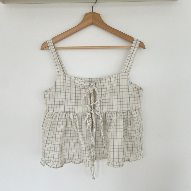 チェックリボンビスチェブラウス