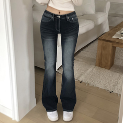 [실물극찬-3kg핏]편한착용감,워싱디테일 최고 로우라이즈 부츠컷 청 데님 바지 진청