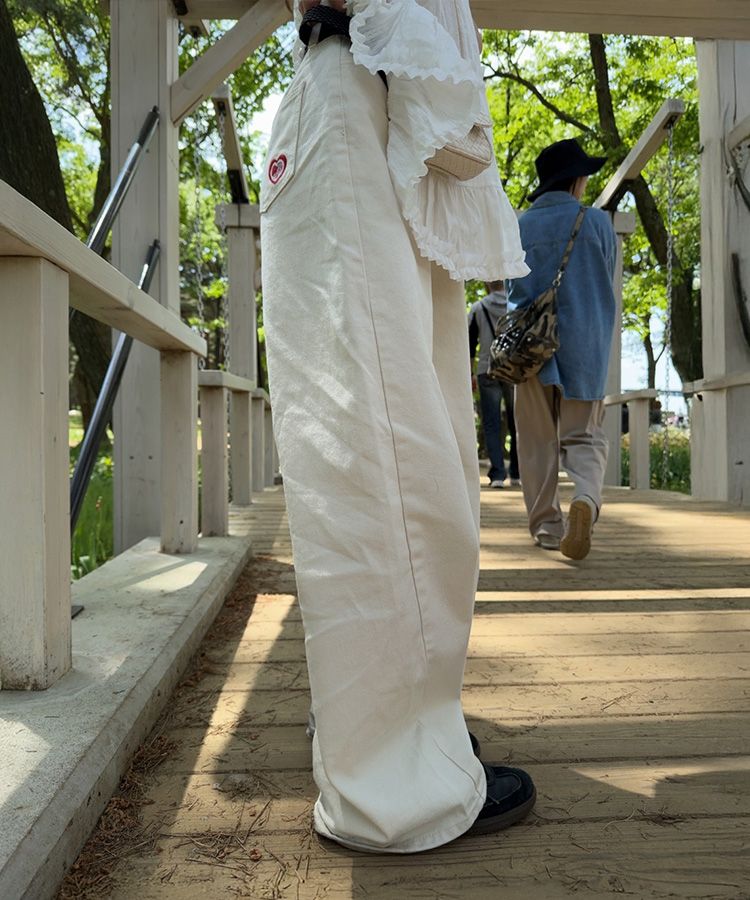 コットンパンツ ロングストレートホワイトジーンズ BEIGE
