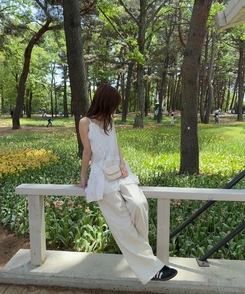 コットンパンツ ロングストレートホワイトジーンズ BEIGE