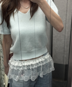 ミニスカート ティアードレースラップスカート IVORY
