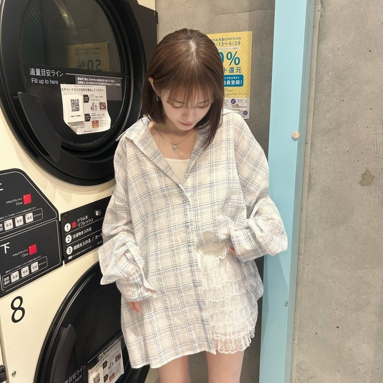 오버사이즈린넨체크남방