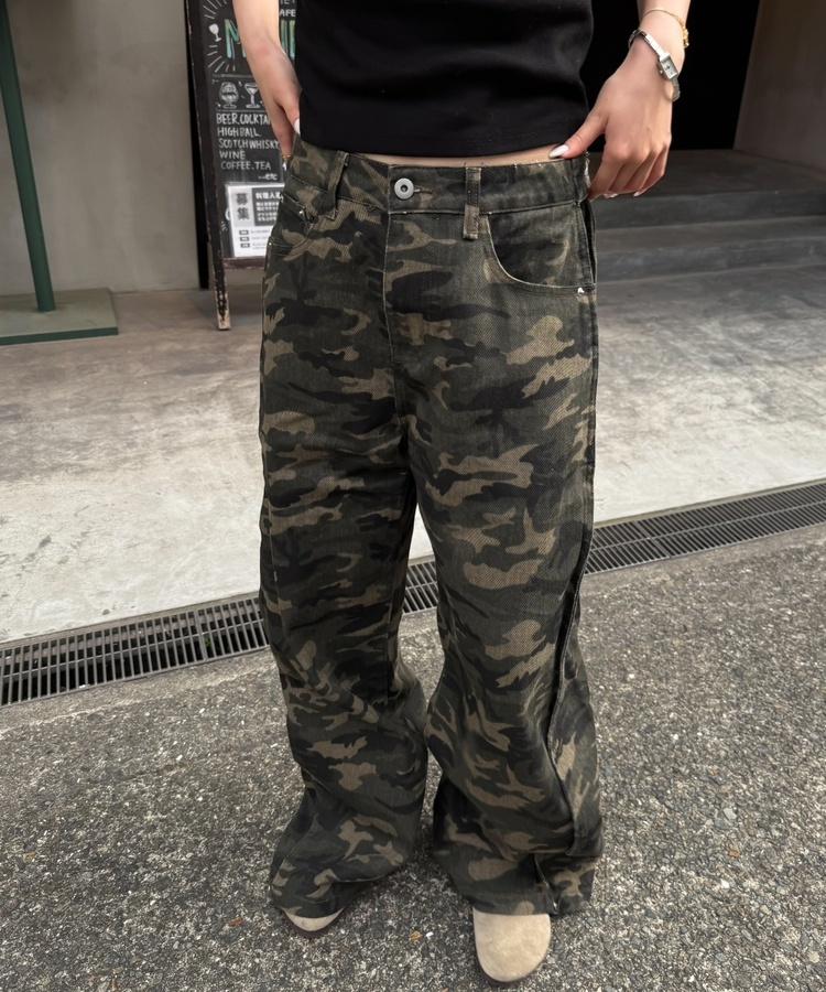 カモフラージュジップワイドパンツ CAMO
