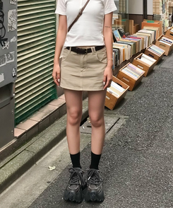 ミニスカート コットンベルトスカート BEIGE