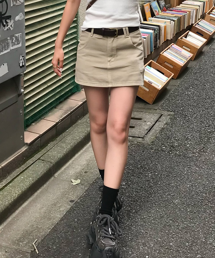 ミニスカート コットンベルトスカート BEIGE