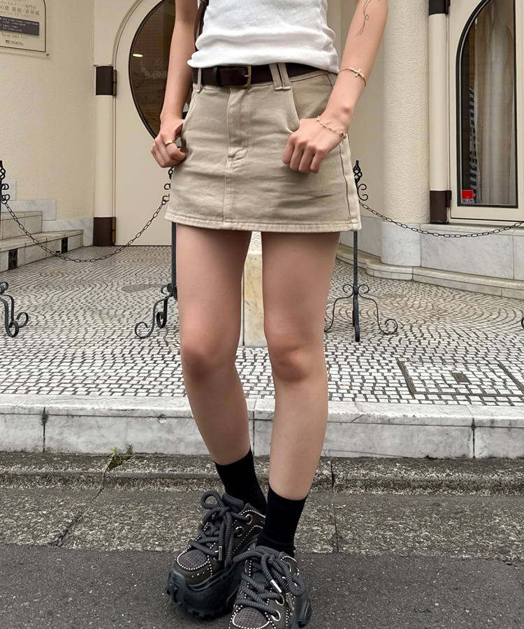 ミニスカート コットンベルトスカート BEIGE