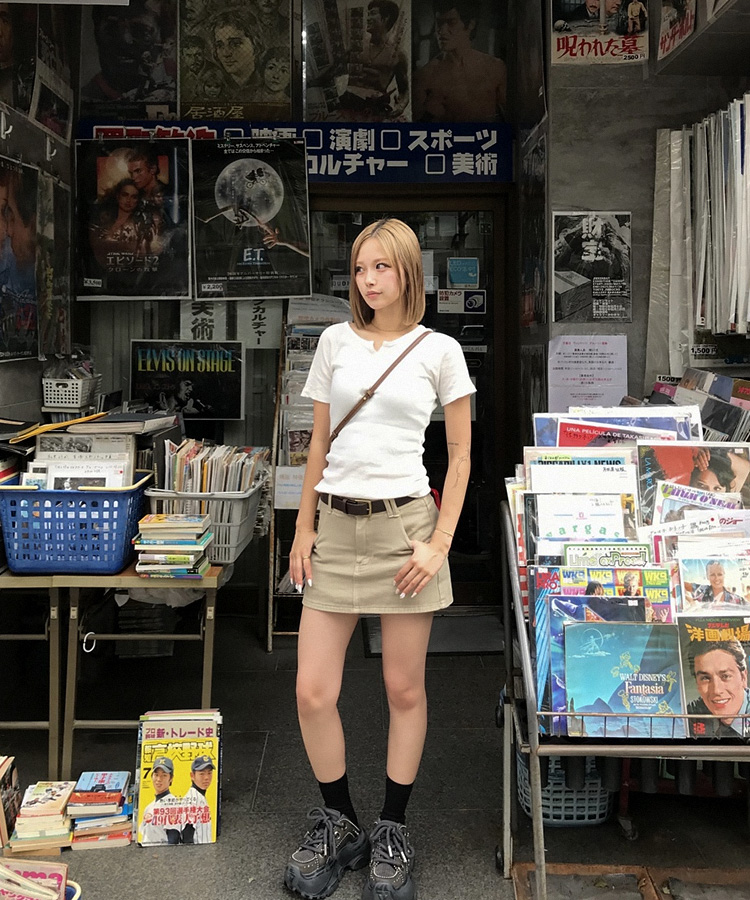 ミニスカート コットンベルトスカート BEIGE