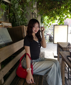 半袖Tシャツ ドットボタンTシャツ BLACK