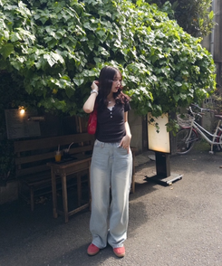 半袖Tシャツ ドットボタンTシャツ BLACK