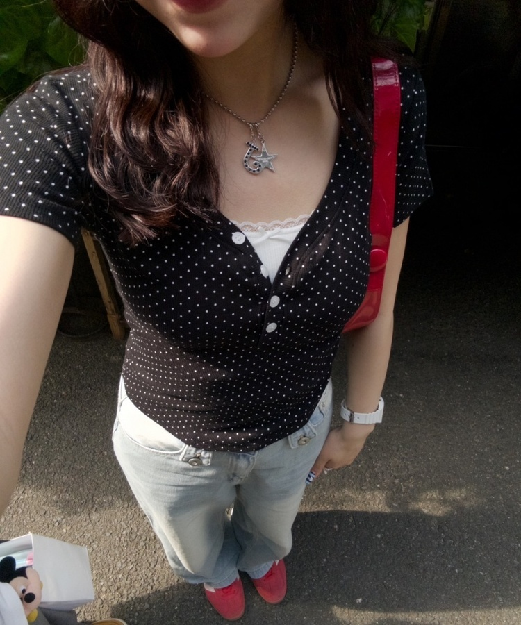 ドットボタンTシャツ BLACK