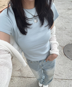 半袖Tシャツ 【単独商品/超特価】-3kg 細見えスリムフィット半袖 Tシャツ SKY BLUE