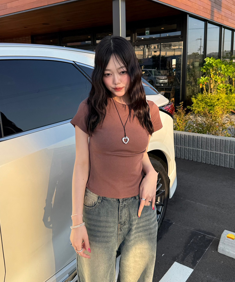 半袖Tシャツ 【単独商品/超特価】-3kg 細見えスリムフィット半袖 Tシャツ BROWN