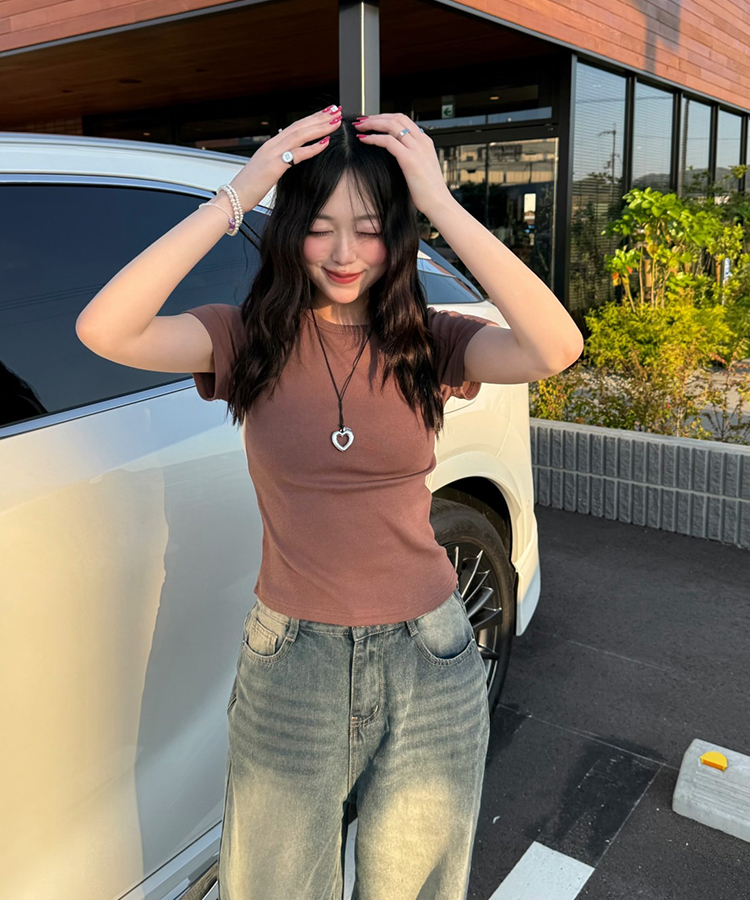 半袖Tシャツ 【単独商品/超特価】-3kg 細見えスリムフィット半袖 Tシャツ BROWN