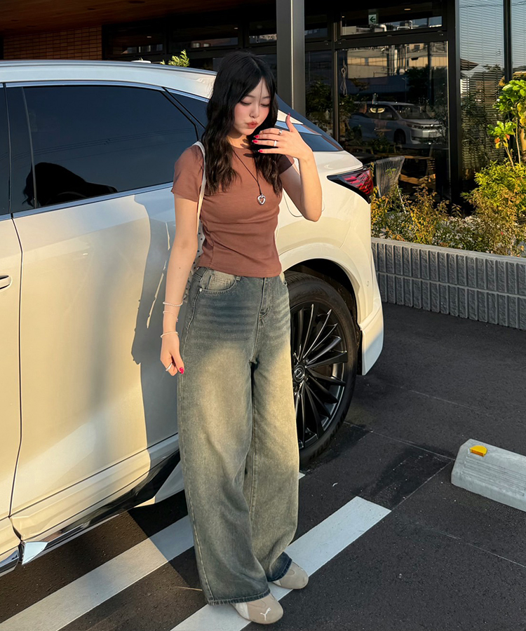 半袖Tシャツ 【単独商品/超特価】-3kg 細見えスリムフィット半袖 Tシャツ BROWN