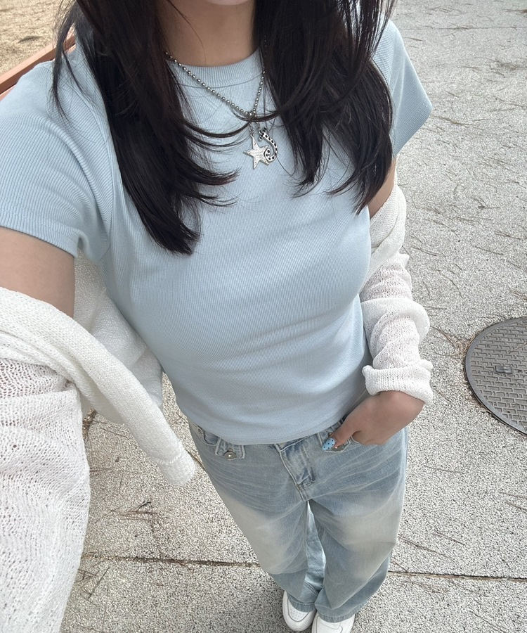 【単独商品/超特価】-3kg 細見えスリムフィット半袖 Tシャツ SKY BLUE