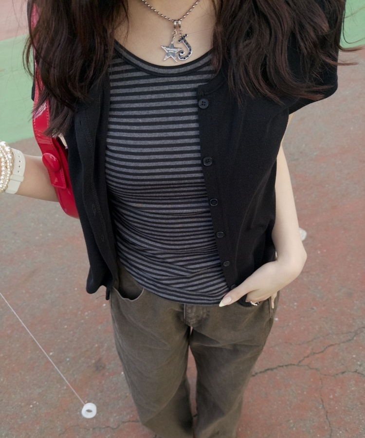 보더반팔 레이어드 가디건 검정