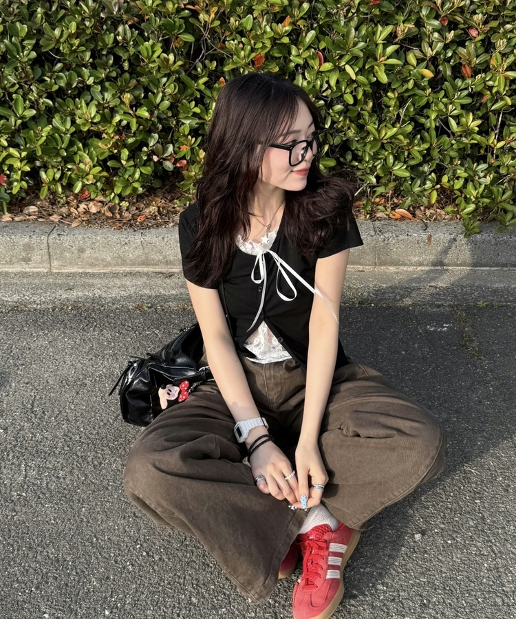 半袖Tシャツ レースレイヤード半袖カーディガン BLACK