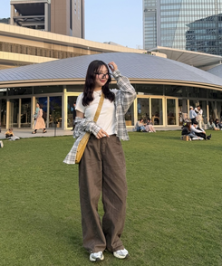 コットンパンツ 【SHORT/BASIC/LONG 丈別】ルーズワイドカラーパンツ BROWN