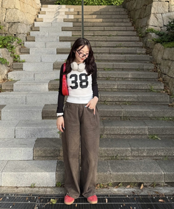 コットンパンツ 【SHORT/BASIC/LONG 丈別】ルーズワイドカラーパンツ BROWN