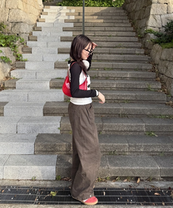 コットンパンツ 【SHORT/BASIC/LONG 丈別】ルーズワイドカラーパンツ BROWN