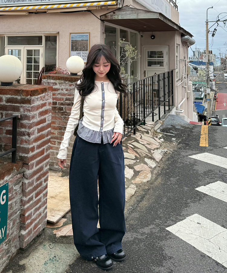 [숏/베이직/롱] 기장선택 스냅 와이드 롱팬츠 (4color) 네이비