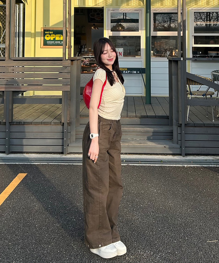 コットンパンツ 【SHORT/BASIC/LONG 丈別】ルーズワイドカラーパンツ BROWN