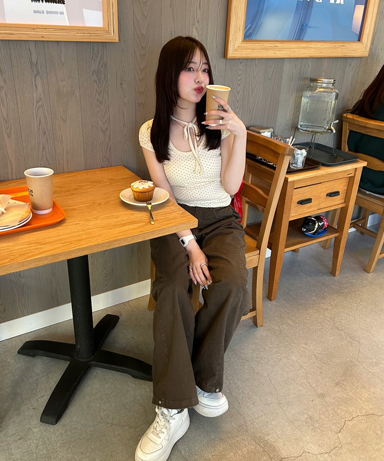 コットンパンツ 【SHORT/BASIC/LONG 丈別】ルーズワイドカラーパンツ BROWN
