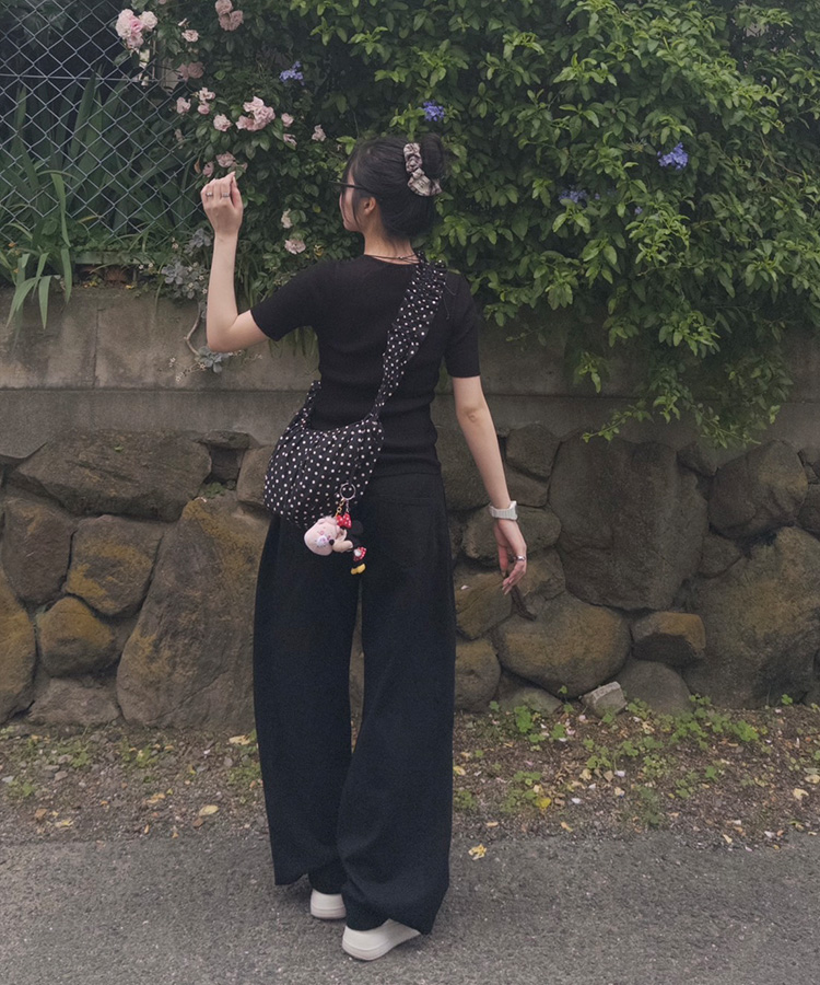 コットンパンツ 【SHORT/BASIC/LONG 丈別】ルーズワイドカラーパンツ BLACK