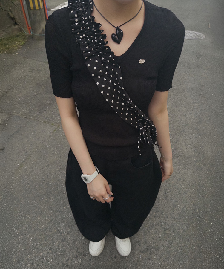 コットンパンツ 【SHORT/BASIC/LONG 丈別】ルーズワイドカラーパンツ BLACK