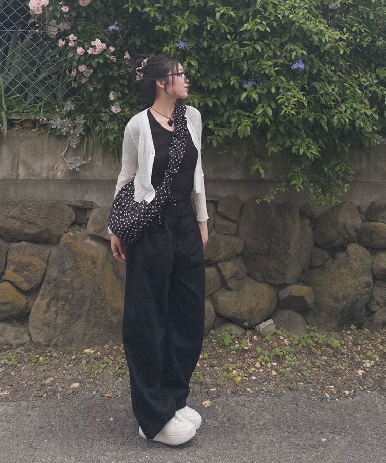 コットンパンツ 【SHORT/BASIC/LONG 丈別】ルーズワイドカラーパンツ BLACK