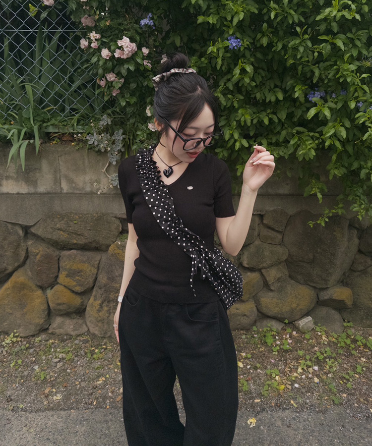 コットンパンツ 【SHORT/BASIC/LONG 丈別】ルーズワイドカラーパンツ BLACK