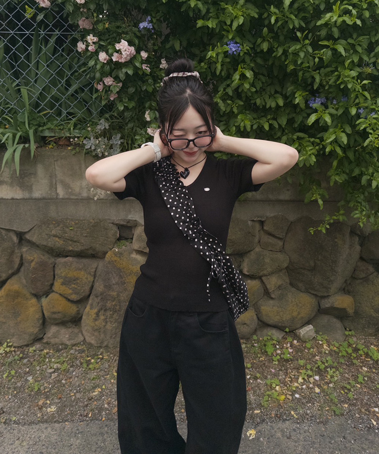 コットンパンツ 【SHORT/BASIC/LONG 丈別】ルーズワイドカラーパンツ BLACK