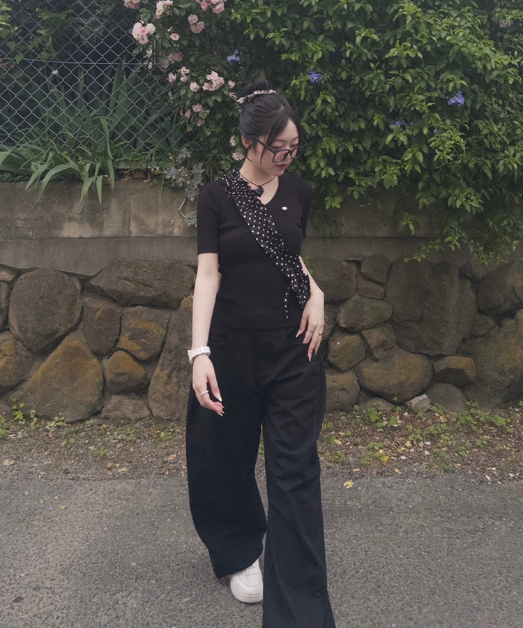コットンパンツ 【SHORT/BASIC/LONG 丈別】ルーズワイドカラーパンツ BLACK