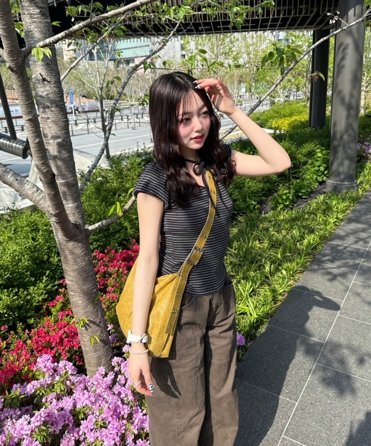 半袖Tシャツ リボンストライプ半袖Tシャツ BLACK