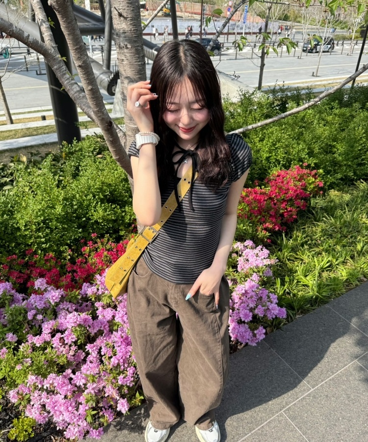 半袖Tシャツ リボンストライプ半袖Tシャツ BLACK