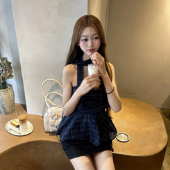 シャツ タイ付きチューブトップ NAVY