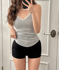 ノースリーブ 【カップ付き】チャムレースキャミソール GREY