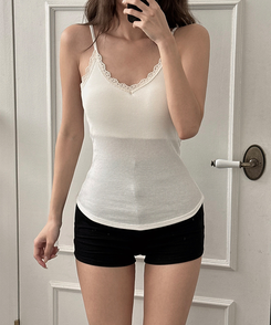 ノースリーブ 【カップ付き】チャムレースキャミソール IVORY