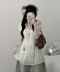 ミニワンピース シフォンフリル半袖ミニワンピース IVORY