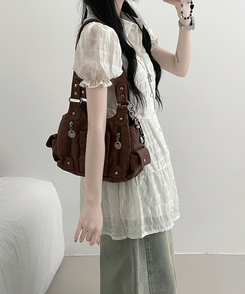 ミニワンピース シフォンフリル半袖ミニワンピース IVORY