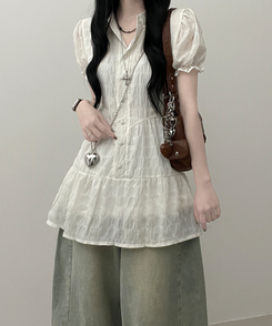 ミニワンピース シフォンフリル半袖ミニワンピース IVORY