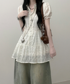 ミニワンピース シフォンフリル半袖ミニワンピース IVORY