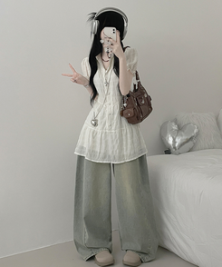 ミニワンピース シフォンフリル半袖ミニワンピース IVORY